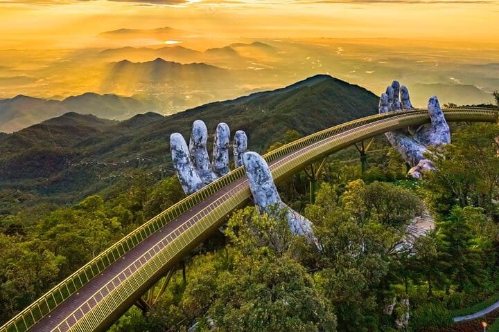 The Golden Bridge held by giant stone is an optional sight to see during the 2 Week Vietnam Itinerary