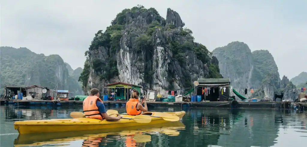 Kayaking through Ha Long Bay as part of the 2 Week Vietnam Itinerary