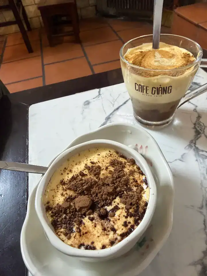 Traditional Vietnamese egg coffee at Café Giang in Hanoi enjoyed during the 2 Week Vietnam Itinerary