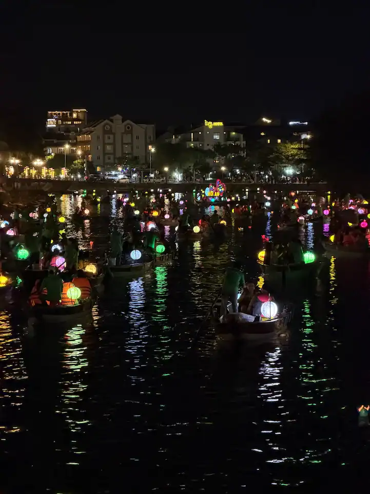 Illuminated river lanterns seen during one of the nights of the 2 Week Vietnam Itinerary