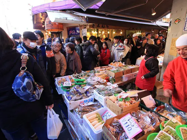 Tsukiji Outer Market street food on a Tokyo travel guide for first time visitors