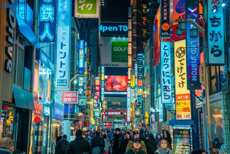 Kabukicho neon streets at night in Shinjuku, a top area for first time visitors to Tokyo