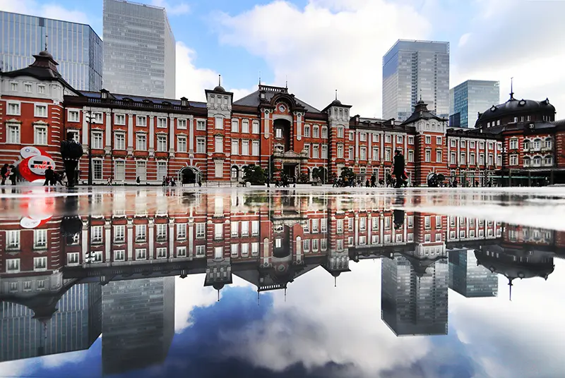 Tokyo Station's red brick building in Marunouchi, a calm area to stay in Tokyo